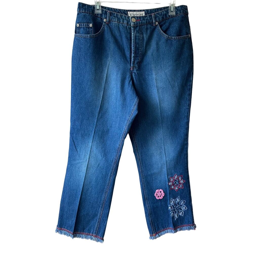 Vintage OIlily Jeans Wear Embroidered Crop Y2K Boho Prairie Floral EU 44 US 14